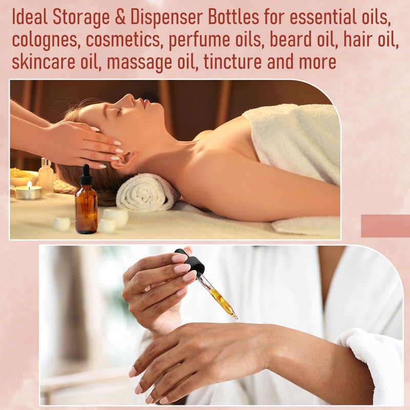2 oz Dark Amber Glass Dropper Bottles with Measurement Dropper, 4 Pack- 60ml Thick Tincture Bottles with Measured Eye Dropper, Leakproof Essential Oils Bottles for Health, Personal Care & Beauty