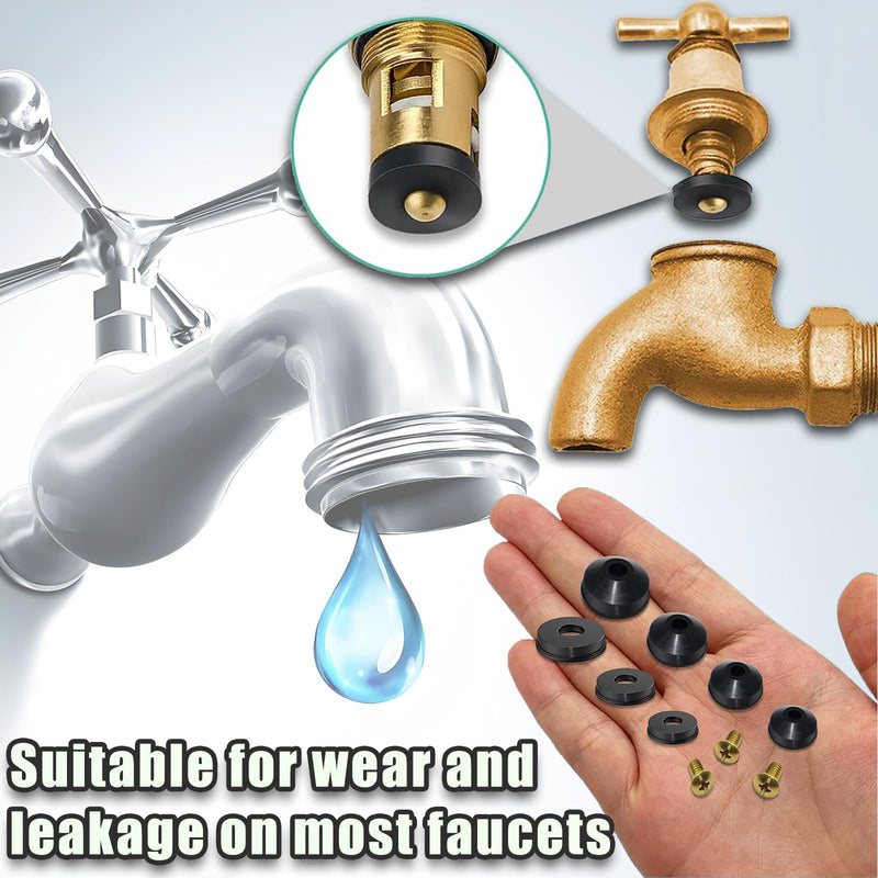 48 PCS Faucet Washer Assortment Kit Outdoor Faucet Repair Kit with Brass Screws Flat and Beveled Washers for Use with Assorted Quick-Opening Style Faucets Stem Worn Out Washer Replacements (48 PCS) 48 PCS