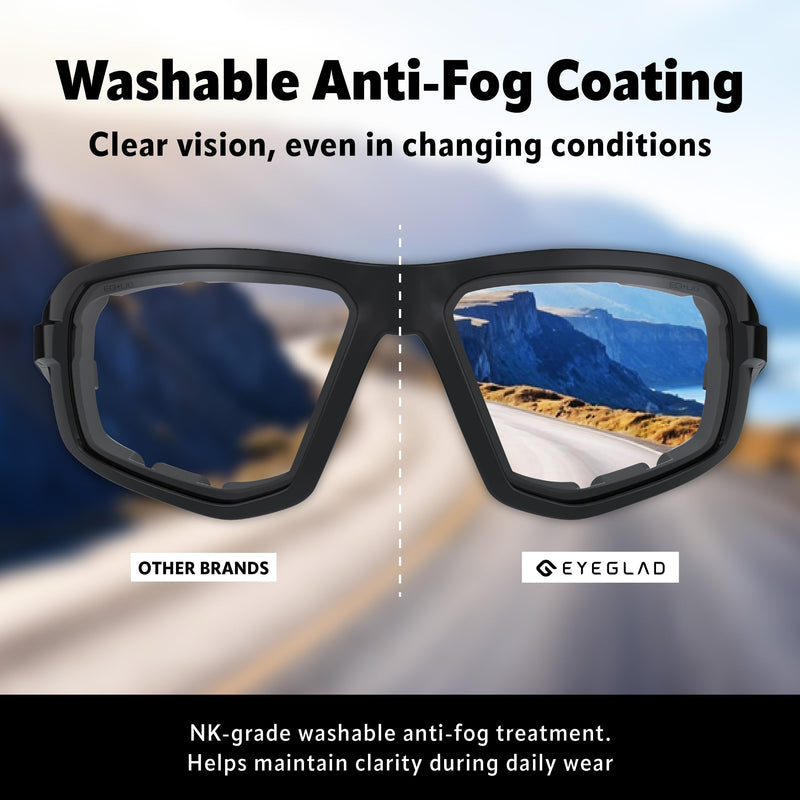 ENZO Z87+ Powersports Motorcycle Riding Goggles HD High Contrast UV400 Sports Wrap Sunglasses Safety Glasses Noir