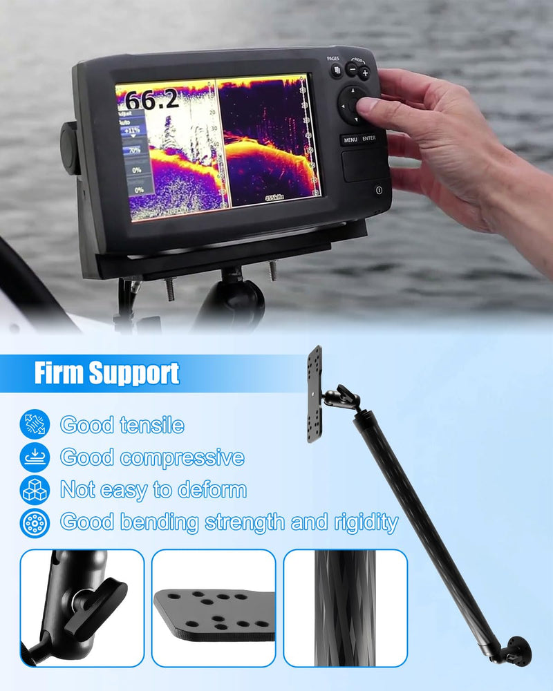 Aluminum Alloy Fish Finder Mount with C Size 1.5 Inch and Round Base, 19.68 Inch Long Arm Marine Electronic Depth Finder Mount Compatible with Garmin Lowrance Humminbird and More