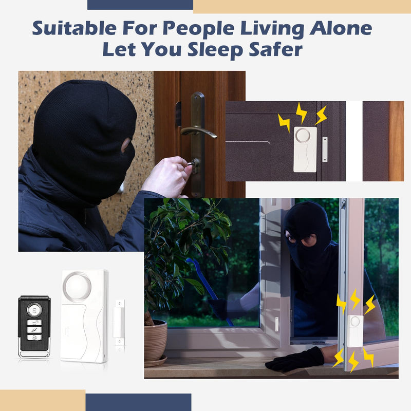 Wireless Door Alarm with Remote Door Window Alarm Sensors 105 Db Loud Door Open Door Security Alert Peel and Stick Pool Door Alert for Kids Alzheimers Safety Home, White