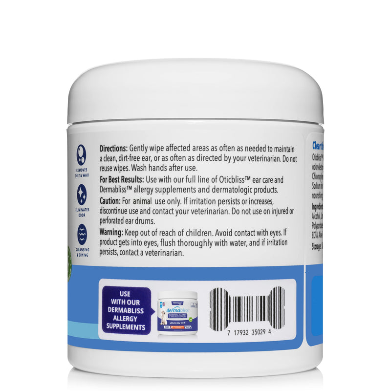 VETNIQUE LABS Oticbliss Chlorhexidine Ear Flush and Oticbliss Advanced Cleaning Ear Wipes Ear Care Products Bundle for Dogs & Cats, Cleansing Ear Flush & Drying Ear Wipes for Itchy Ears - PawsPlanet Australia