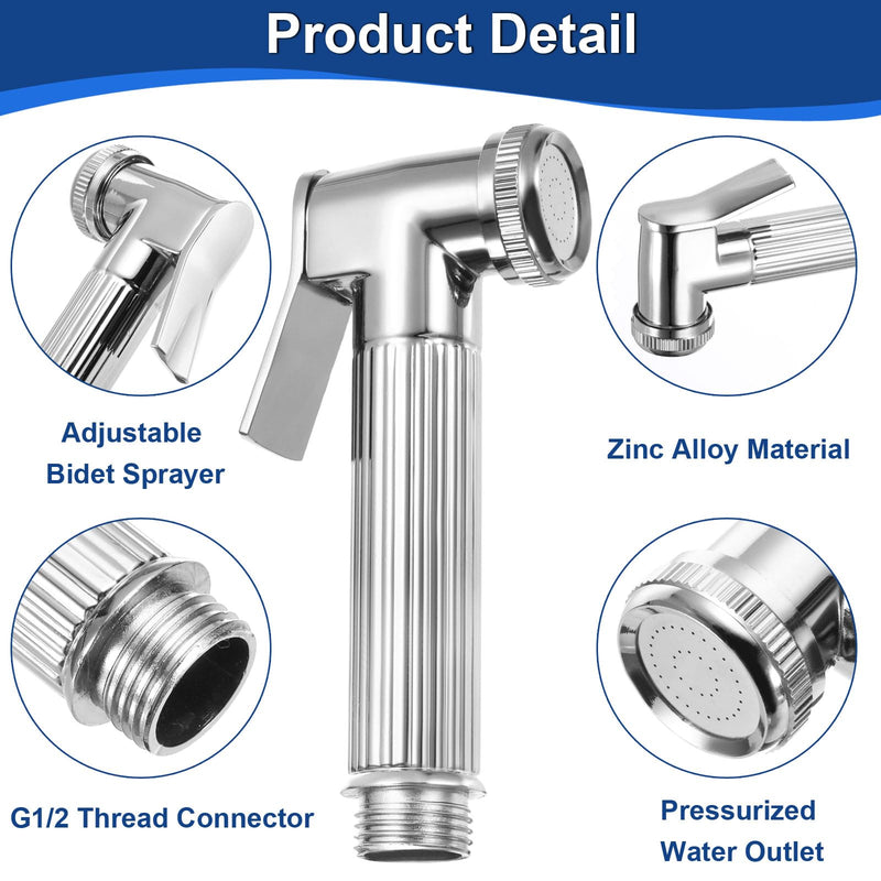 uxcell Handheld Bidet Sprayer for Toilet, Metal Bathroom Sprayer Kit Adjustable Water Pressure Control for Kitchen Bathroom Toilet Flushing Washing, Silver
