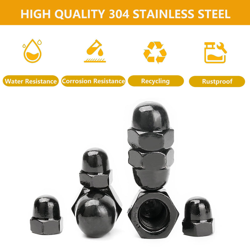 M5 Black Acorn Cap Nuts,Stainless Steel 304 (18-8) Acorn Nuts,Black Finish,25PCS M5,25pcs