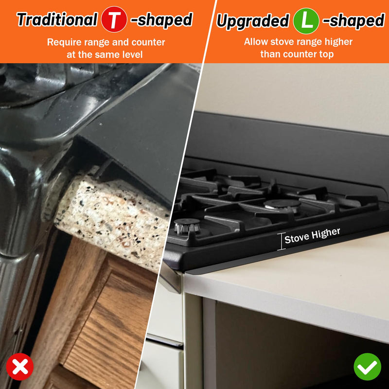 Stainless Steel Stove Gap Covers (2PCS),Stove Gap Filler,Range Trim Kit,Stove Guard for Kitchen Oven Gap Between Stovetop and Counter,Easy Clean Heat Resistant,Adjustable Length 13.8'' to 27.5'',Black Black