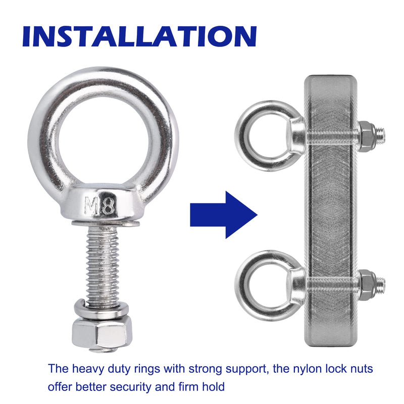 Eye Bolts with Nuts, M8 10Pcs EyeBolts Stainless Steel Machinery Shoulder Lifting Ring Eye Bolt Heavy Duty Screws Bolt with Lock Nuts & Lock Washers, Flat Washers - Thread Length 30mm M8, 10 Pack
