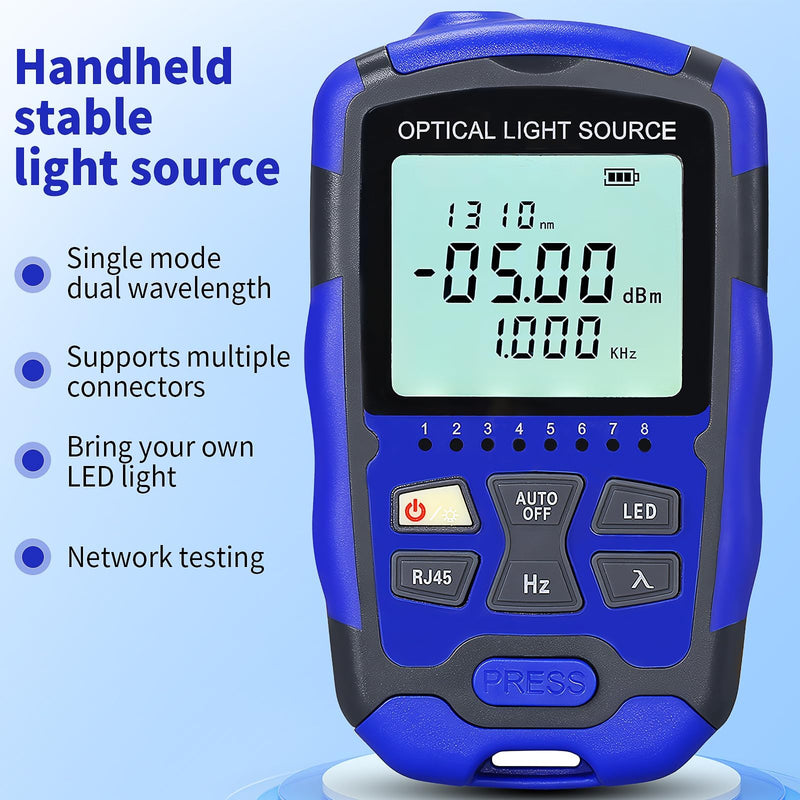 Rechargeable Fiber Optic Light Source A-MC1315 Fiber Optic stabilized Light Source RJ45 Network Testing Single-Mode Dual wavelength 1310 1550nm Suitable for SC/FC/ST/LC Interface with 1 FC-LC Adapter