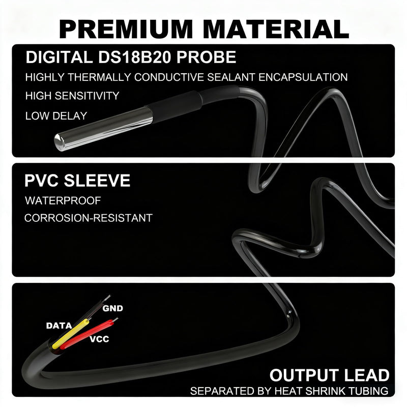 5 Pieces of DS18B20 Temperature Sensor Temperature Probes in Stainless Steel Packaging, Waterproof, 1M.