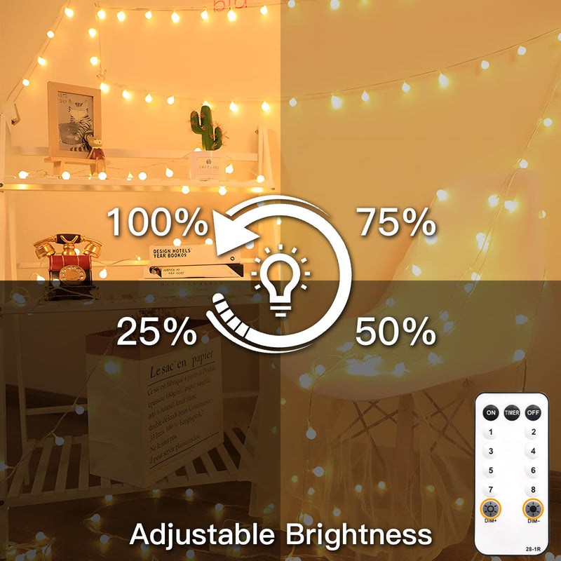suddus String Lights for Bedroom, 33ft 100 Led Connectable Globe String Lights Indoor, Hanging Fairy Lights Plug in with Remote for Kids Room Dorm Classroom Outdoor Christmas Tree Decor, Warm White 100 LED CONNECTABLE - PLUG