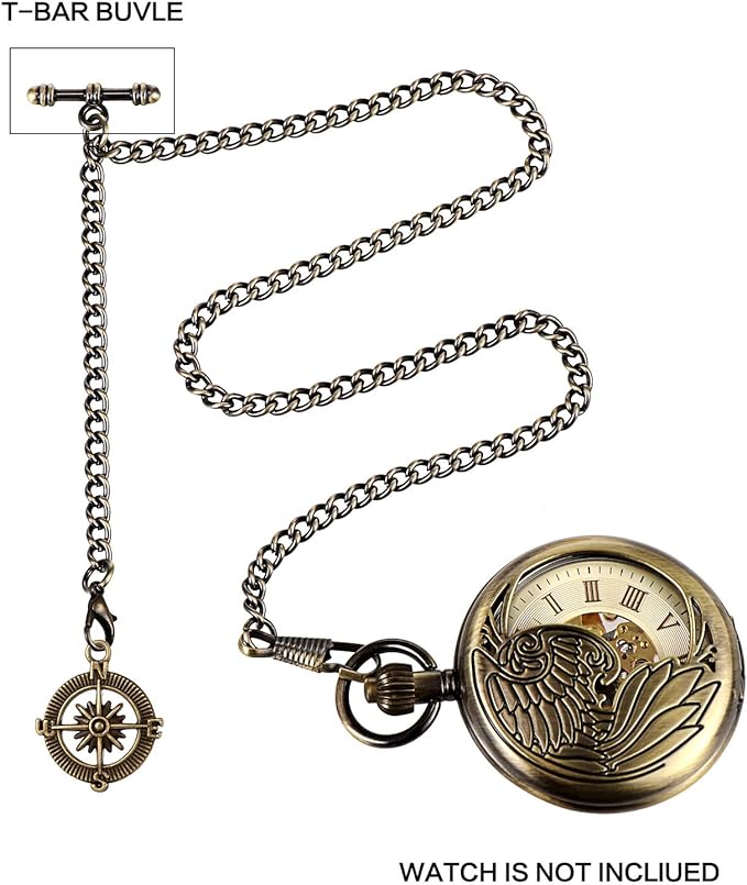 TREEWETO Men's Pocket Watch Chain Albert Chain with 2 Hooks and Compass Pendant - NewNest Australia