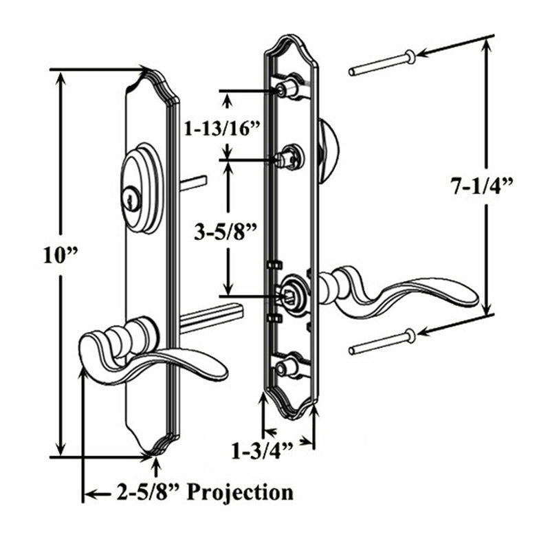 10" Arch Keyed MPL Hinged Patio Door Active Handleset Trim Compatible with Ashland, Marvin, Milgard & Jeld-wen French Doors, 3-5/8" Handle PZ, 7-1/4" H.C., Non-Handed, Matte Black