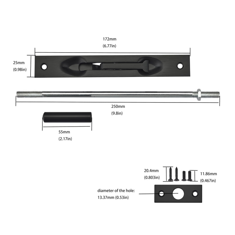 TOGU 2 Pack 10 "Extension Flush Bolt, Flush Bolt for Double Door,Used As Alternative Tools for French Door Lock, Fixed A Variety of Doors, Matte Black 10 inch-2pcs