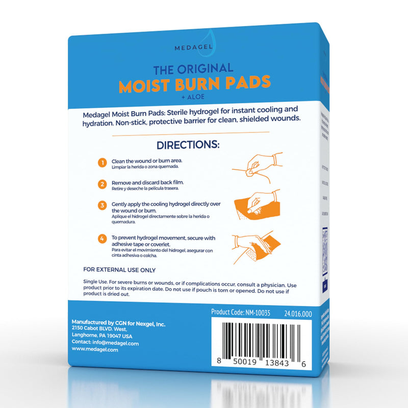 The Original Moist Burn Pad - Hydrogel Healing Pads, Soothing & Moist Skin Care Patch for Burns & Wounds, 2” x 3” Dressing 2x3