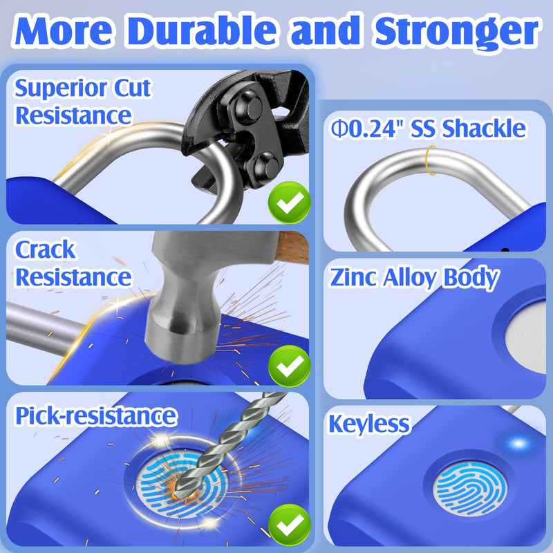 Pothunder Fingerprint Padlock, Smart Padlock, Locker Lock, Combination Lock, Fingerprint Lock with APP Unlock, USB Rechargeable, Suitable for Gym Locker, Locker(Sapphire Blue) Sapphire Blue