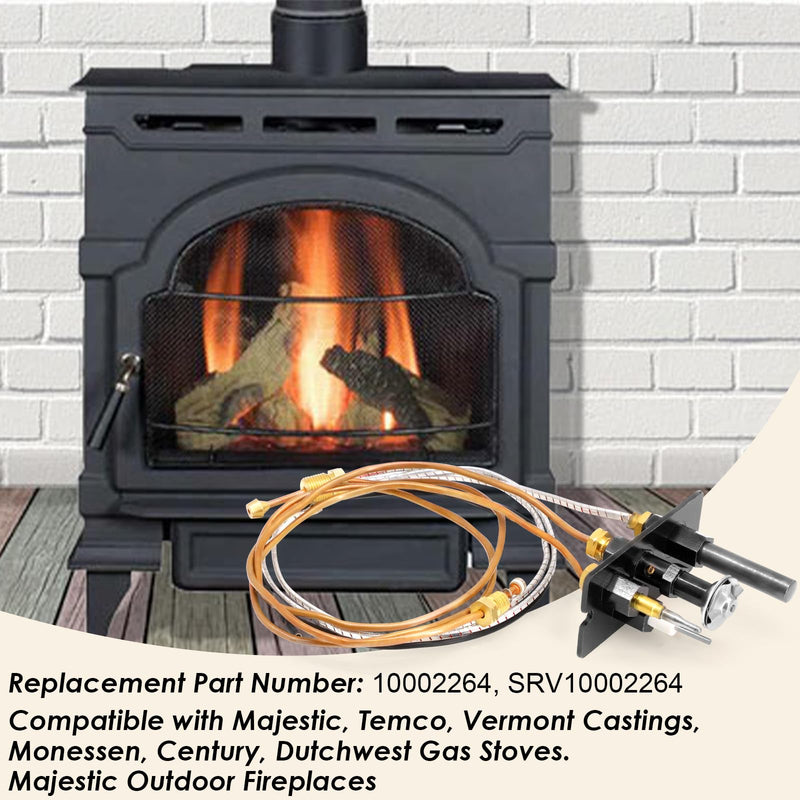 10002264 Natural Gas Pilot Assembly Kits For Majestic, Temco, HHT, Vermont Castings, Monessen Gas Stove & Fireplaces, SRV10002264 3-Way Pilot Assembly with Thermocouple Thermopile Replacement Parts 10002264 Natural Gas