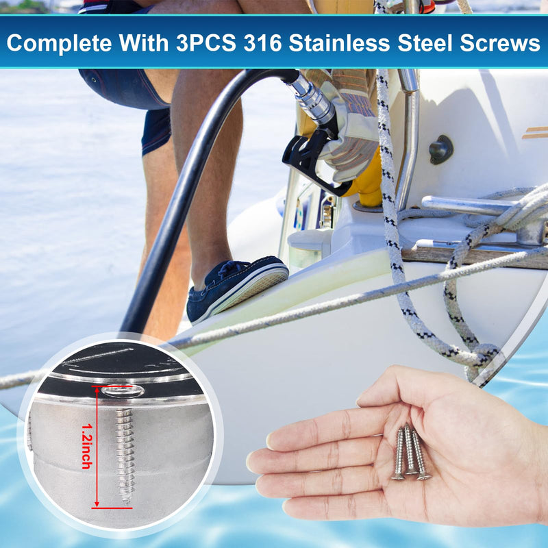 Boat Fuel Deck Fill/Filler with Keyless Cap with Screws, Marine Mirror Polished Stainless Steel Hardware Angled Neck for Boat Yacht Caravan 2inch Gas