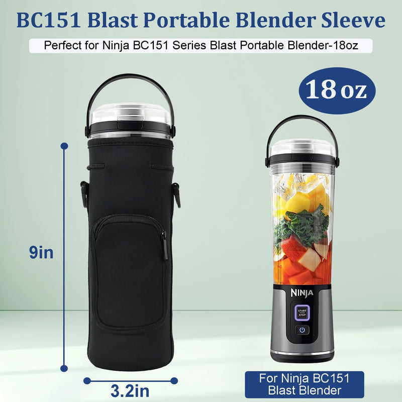 Storage Sleeve Bag for Ninja Blast Portable Blender with Shoulder Strap and Accessory Pocket Compatible with Ninja BC151NV/BC51NV/BC151BK/BC151CR/BC151EM/BC151PR/BC151WH Blast Portable Blender(Black) Black