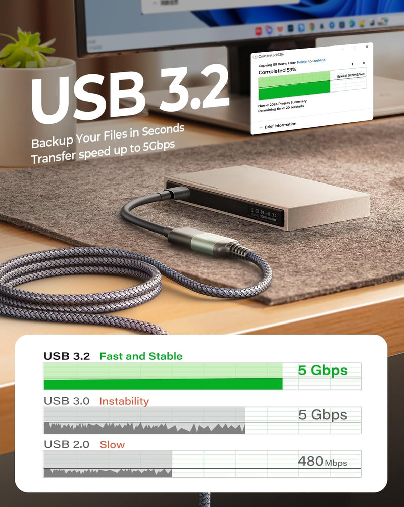AINOPE USB Extension Cable,USB Extender,USB 3.0 Extension Cable, Male to Female Cord High Data Transfer Compatible with Webcam,USB Keyboard,Flash Drive,Hard Drive,Printer,10FT,Grey 10FT Grey 1