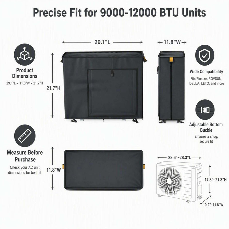 Mini Split Cover for Air Conditioner Outside Unit, 29.1"L x11.8"W x 21.7"H Outdoor Air Conditioner Cover Can beUsed in Air Conditioner Operation, AC Protector for 9000-12000 BTU