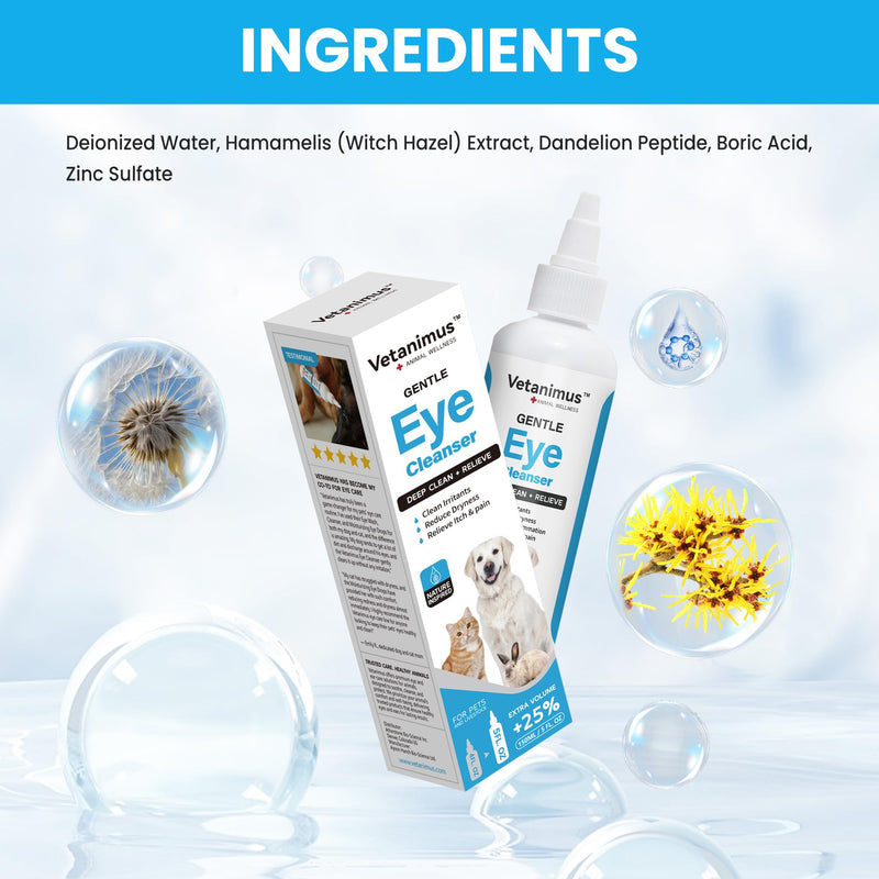 Eye Cleanser 150ml/5 fl.oz for Dogs, Cats, and Livestock Deeply Cleans Foreign Particles and Reduces Dryness 1 Bottle