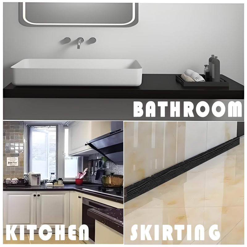 33FT Border Peel and Stick Removable PVC Waterproof Wallpaper Border Self Adhesive Bathroom Mirror Frame Sticker 4"x390" Black Wood Texture