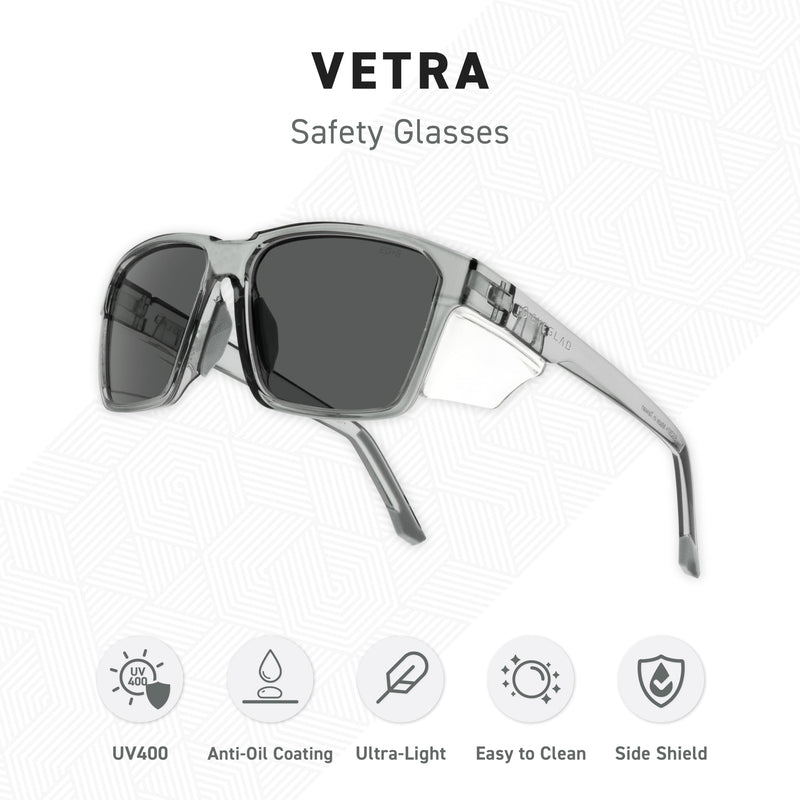 VETRA Z87+ Certified Safety Glasses HD High Contrast UV400 Side Shield Anti-Oil Coating Stylish Eyewear Steel Mist