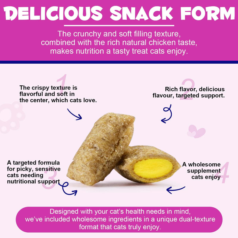Cat Multivitamin Chews, Crunchy & Creamy Cat Treats, Daily Nutritional Support for Cats & Kittens, Skin & Coat Care, with Taurine, Chicken Flavor, 100g