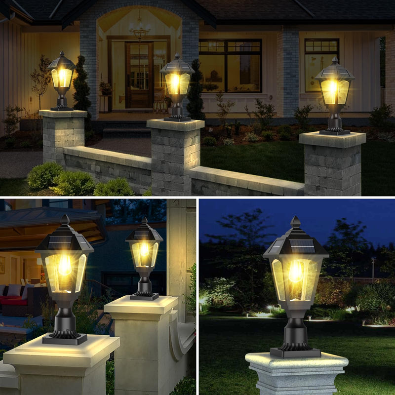 Solar Post Lights Outdoor, Aluminium Solar Lamp Post Light with Pier Mount Base, Outside Decor for Yard Garden Pole Pillar, 100 Lumens (Warm White) ﻿ Warm White