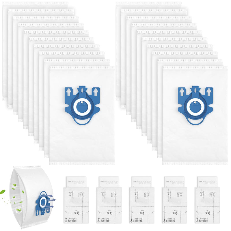 20 Pack 3D Airclean Bags Replacement for Miele GN Vacuum Cleaner Bags for Miele Classic C1 Complete C1 Complete C2 Complete C3 S227 S240 S270 S400 S2 S5 S8 Series GN Dust Bag-20 Pack