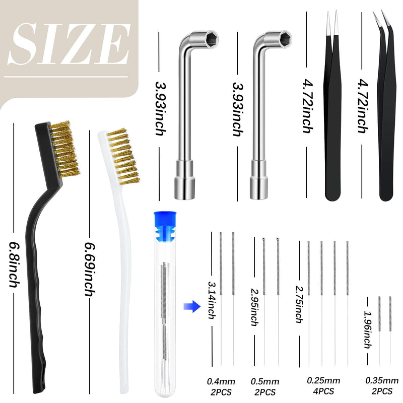 16 Pieces 3D Printer Nozzle Wrench Cleaning Kit,10 Nozzle Cleaning Pins with Storage Box 2 Tweezers 2 Cleaning Copper Wire brushes 2 L-shaped Wrench Tool for 3D Printer Accessories