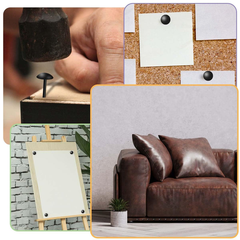 100 Pcs Black Upholstery Tacks Furniture Tacks Decorative Upholstery Nails Metal Thumb Tacks Round Head Upholstery Pins for Cork Board DIY Projects Home Decor Upholstered Sofa Decorative Nails