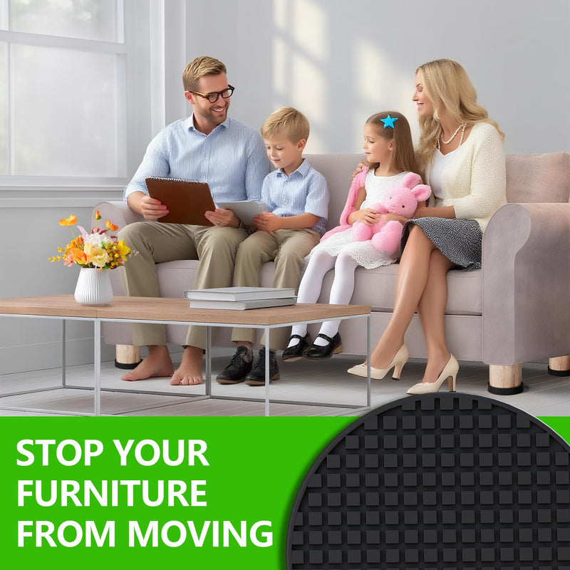 Non Slip Furniture Pads - 3.5" Anti Skid Caster Cups, 8PCS Round Furniture Coasters for Hardwood Floors,Anti Slide Furniture Cup Bed Couch Floor Protectors,Furniture Stoppers to Prevent Sliding(Black) 3.5" 8pcs Black