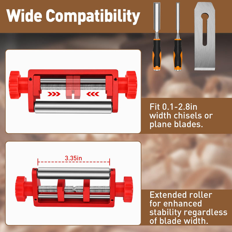 Chisel Sharpening Jig, Wood Honing Guide for Chisels and Planes Width 0.1" to 2.8" with Sharpening Angle Fixture, Angle Gauge from 10° to 45° Red