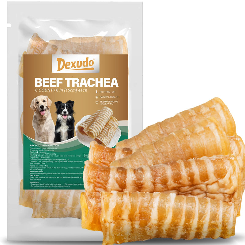 6 Inch Beef Trachea Dog Chews (6pcs - 8oz)-Trachea Dog Treats,Digestible and Safe Chews for Dogs - Natural High Protein for Medium & Large Dogs,Teeth Grinding & Cleaning, Supports Dental Health 0.5 Ounce (Pack of 6)