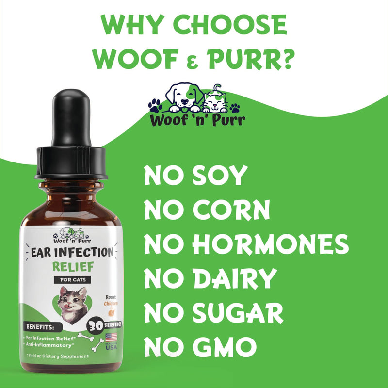 Natural Cat Ear Infection Treatment - Ear Infection Treatment for Cats - for Oral Use - May Help to Reduce Redness, Irritation, Itching & Much More - Cat Immune Support - 1 fl oz - Chicken Flavor