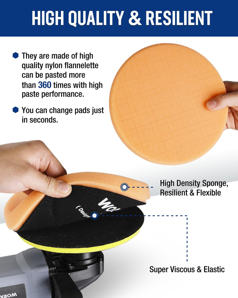 WORKPRO 7.5 Inch Buffing Sponge Pads, 5Pcs 7.5 Inch Face for 7 Inch Backing Plate, Cutting Polishing Pad Kit for Car Buffer Polisher Compounding, Polishing and Waxing 7.5×7.5×1.2inch