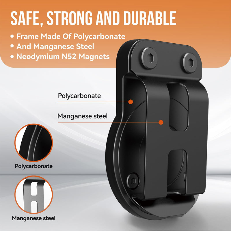 Magnetic Tool Holder | Strong Magnet Clip-On Belt Holster for Wrench, Pliers, Screw Driver, Hammer, Screws, Nails, Sockets, Trowel, Drill Bit, or Any Magnetic Tool and Hardware Holder Black Belt Clip - V1