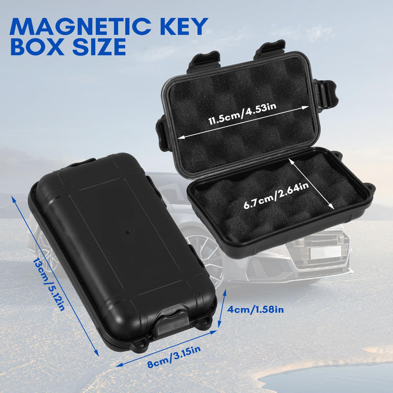 2PCS Magnetic Key Box for Under Car, Car Key Hider, Outdoor Travel Waterproof Dustproof Snowproof Hidden Car Key Box for Spare Keys, Black