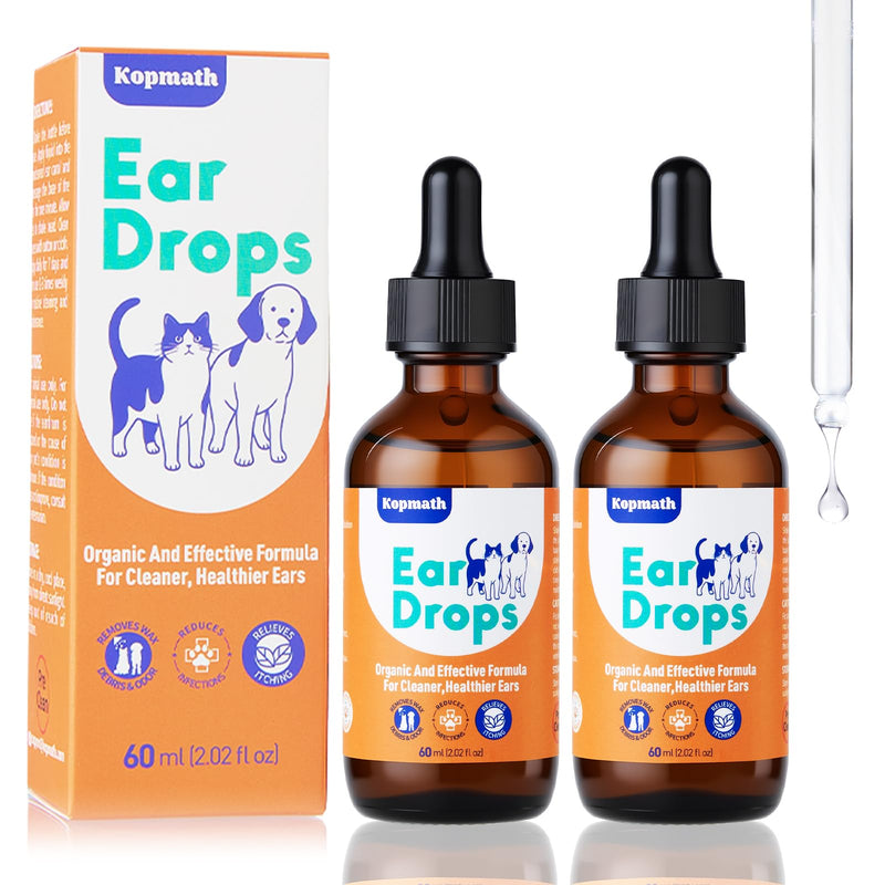 Dog Ear Drops, Dog Ear Cleaner Drops, Ear Infection Treatment for Dogs and Cats, Natural Herbal Ear Cleaning Solution for Dirty,Itchy,Smelly,Inflammed Pet Ears, 2 oz*2 with Dropper 2 fl oz*2