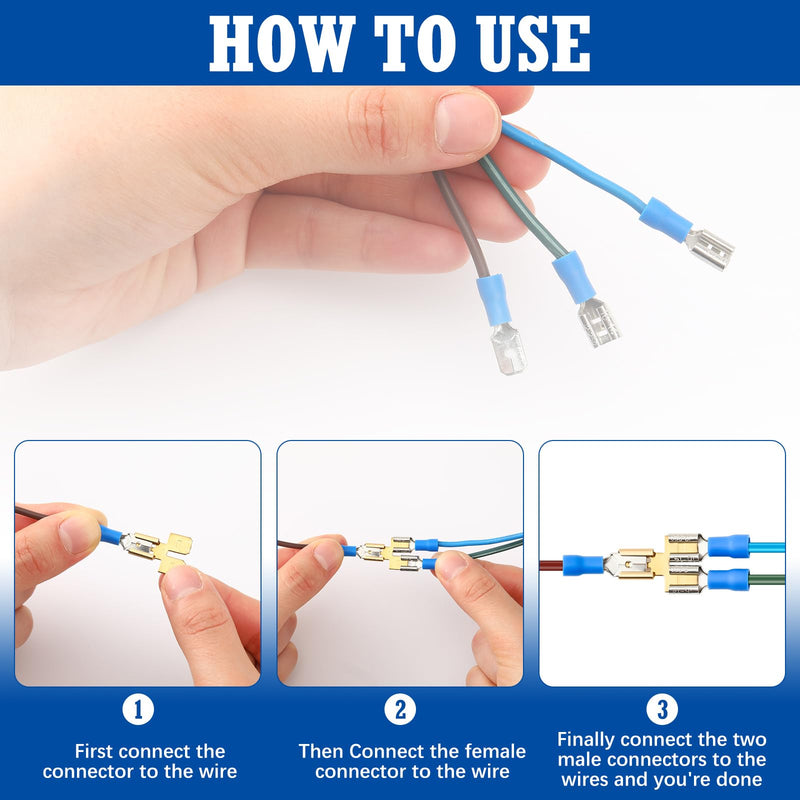 Tandefio 25 Pcs Double Piggyback Spade Connector Quick Disconnect Electrical 2 Way Wire Terminals Adapter Non Insulated Male Single Female Tab Slip Brass Automotive Double Spade Connector 1/4" Tab