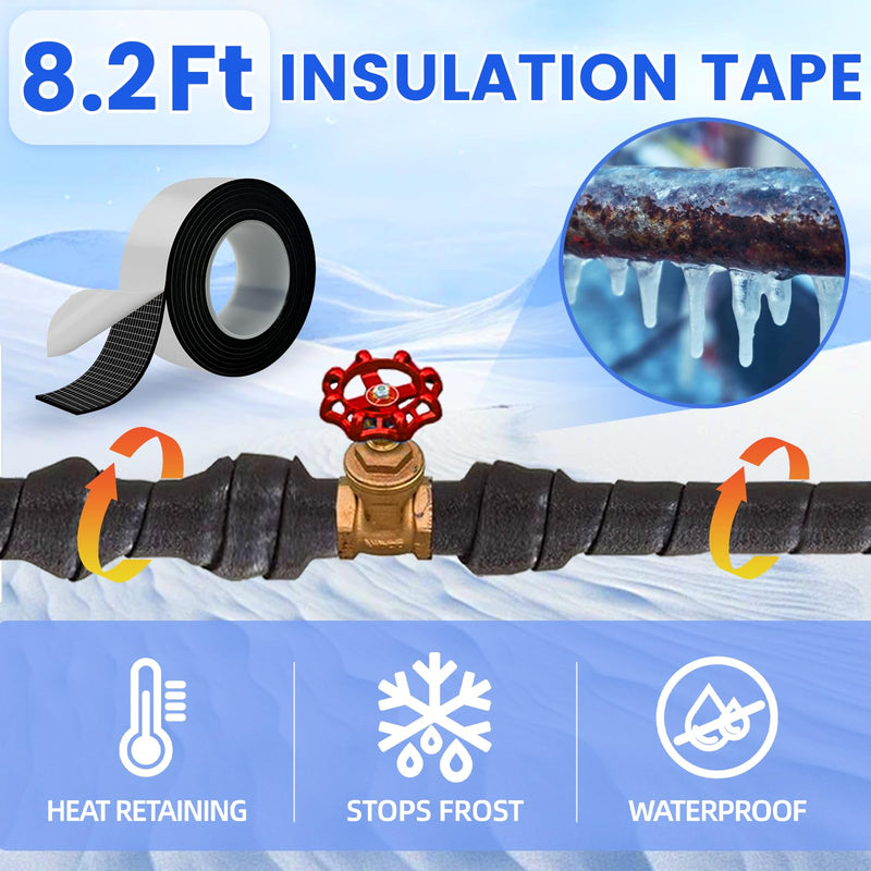 MAXKOSKO 6Feet Water Pipe Heat Trace Kit with Thermostat for Pipe Freeze Protection, 8.2 Ft x 2 In Self-Adhesive Outdoor Water Pipe Insulation Tape for 120V Electric Pipe Heat Cable Anti-freeze 6-Feet