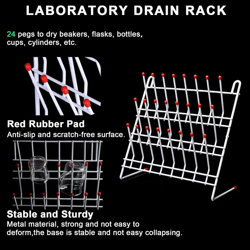 Lab Drying Rack 55 Pegs Lab Glassware Rack Steel Wire Glassware Drying Rack Free-Standing Tube Drying Draining Rack for School Laboratory Utensils (24 pegs) 24 pegs