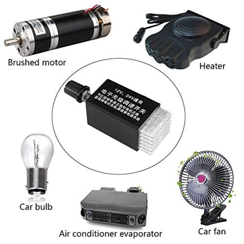 DC Motor Speed Controller Universal DC 12V 24V 10A Electronic Stepless Speed Regulator Switch for Car Truck Fan Heater Control