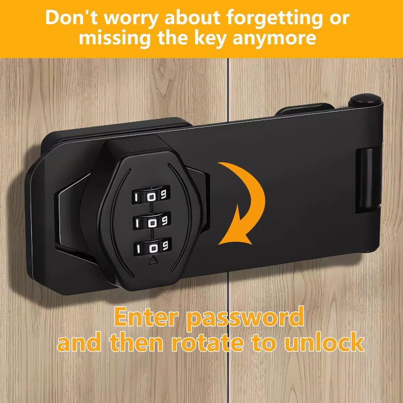 Keyless Combination Lock - 2 Pack 3-Digit Slide Closet Lock Kitchen Cabinet Locks with Code - Password Rotary Hasp Locks for Bathroom Cupboard Pantry Outdoor Garage Garden Barn Door Desk Drawer Black 4 Inch Black 2Pack