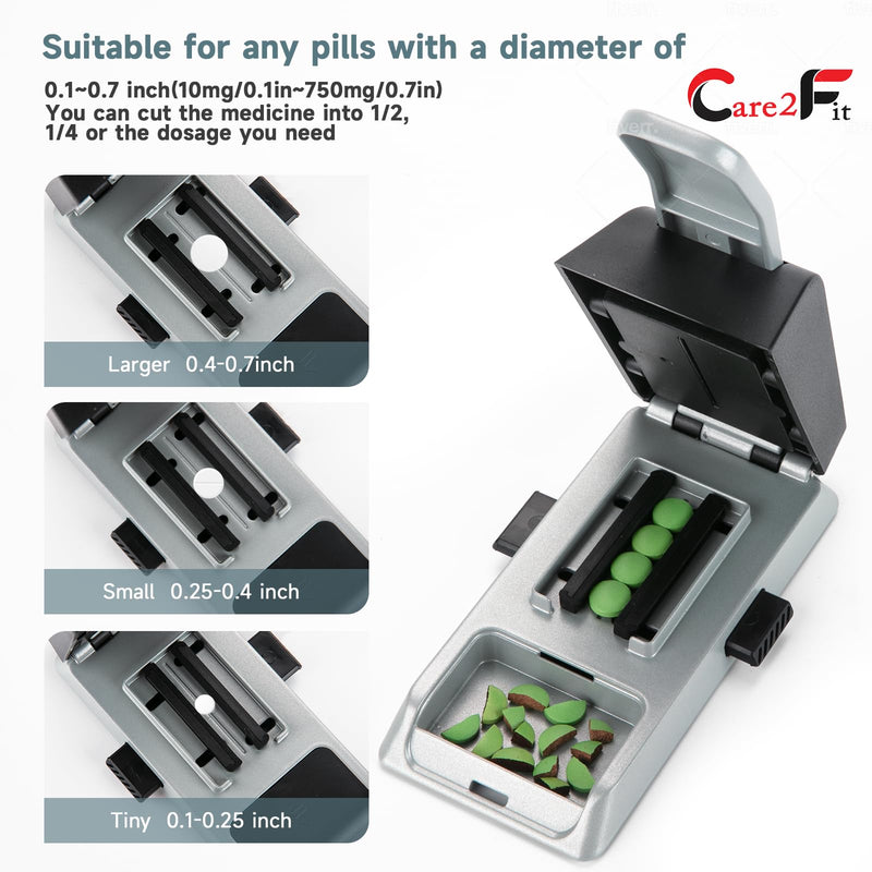 Auto Centering Pill Cutter Device, Pill Splitter Made of Aviation Aluminum Alloy with 402 Stainless Blade, Anti Cut Design,Ergonomic Operation Control,Designed in The USA (Silvery) Silvery