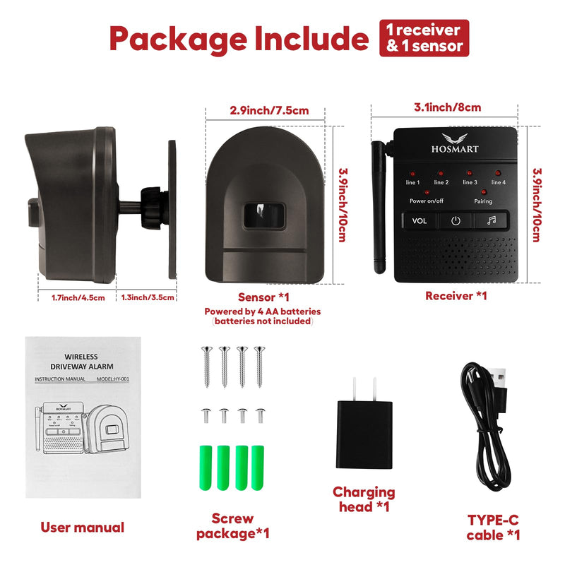 1/2 Mile Hosmart Driveway Alarm Wireless Sensor System & Driveway Sensor Alert System Weatherproof Security Outdoor Motion Sensor & Detector &Protect Outdoor/Indoor Property