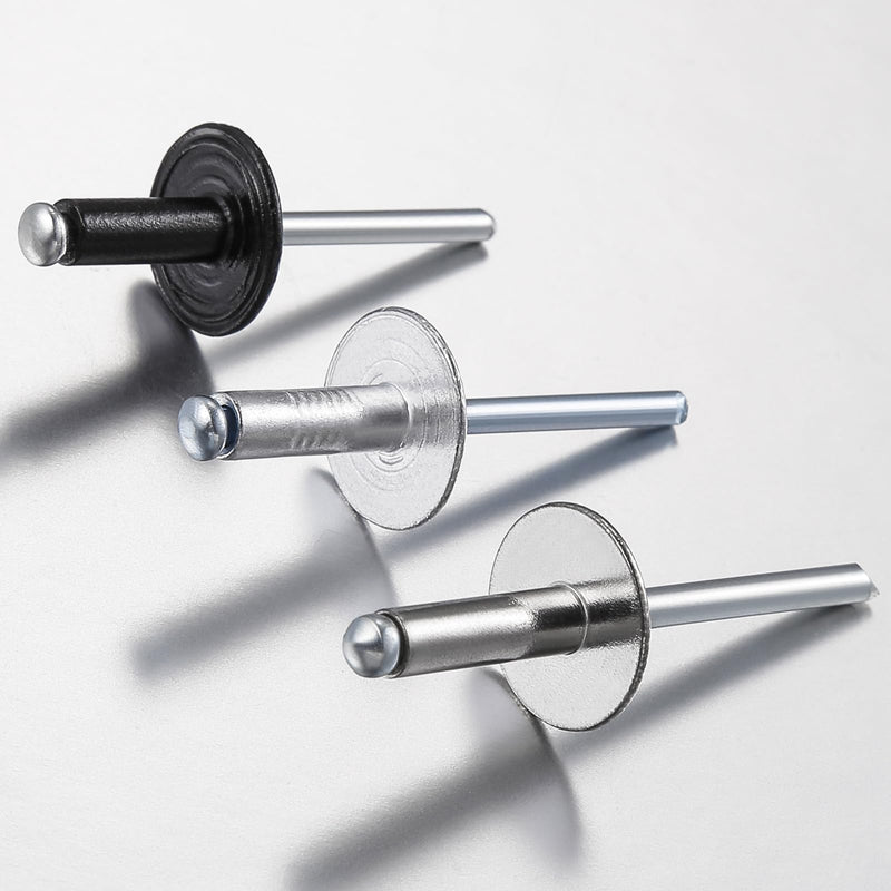 Wensilon(150 pcs) 3/16 * 1/2" Large Cap Open End Black Aluminum Blind Rivets,5 * 13 Blind Rivet 3/16*1/2