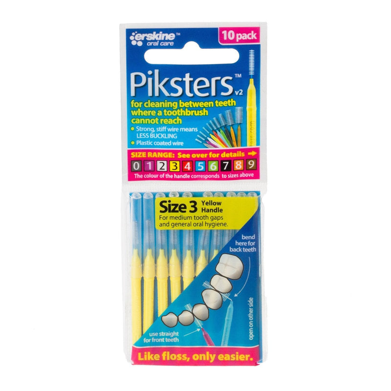 Piksters Interdental Brushes, Size 3, Yellow Handle Yellow (Size 3) 10 Count (Pack of 1)
