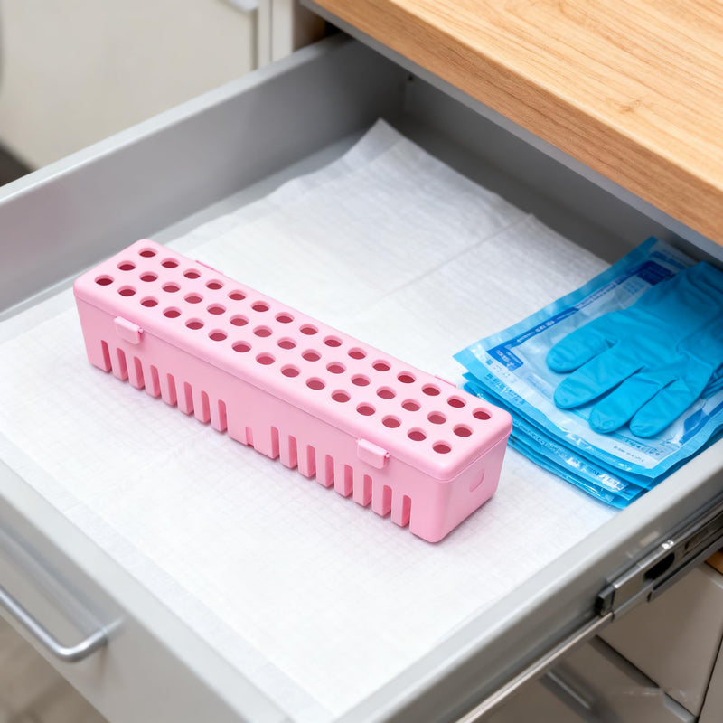 5pcs Dental Instruments Sterilizat Case, Plastic Autoclavale Cassette Rack, Medical Surgical Instrument Disinfection Container Tray for Dental Spatulas, Forceps and Pliers (5P-Pink) 5P-Pink