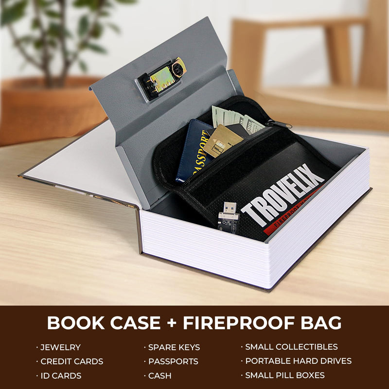 Book Safe with Combination Lock, Hidden Safe (9.5 x 6.2 x 2.2 Inch) with Fireproof Bag, Secret Diversion Safe, Hollow Book Box Hidden Storage, Money Safe Box for Cash (COFFEE) Large COFFEE